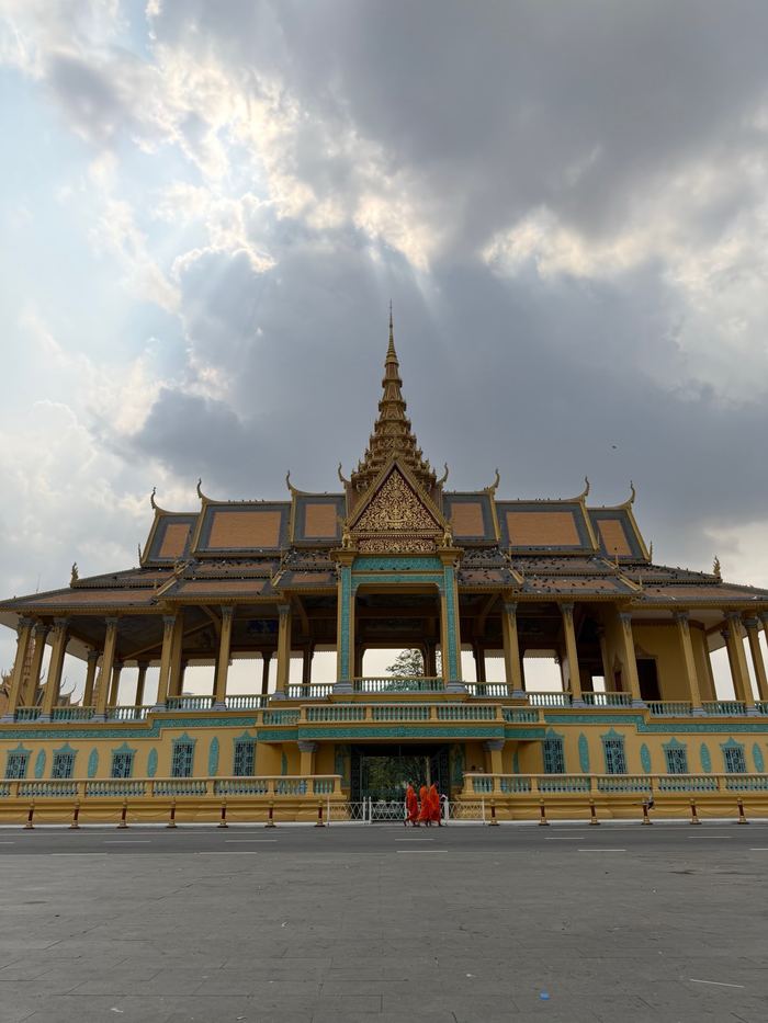 The Royal Palace in Phnom Penh under a cloudy sky