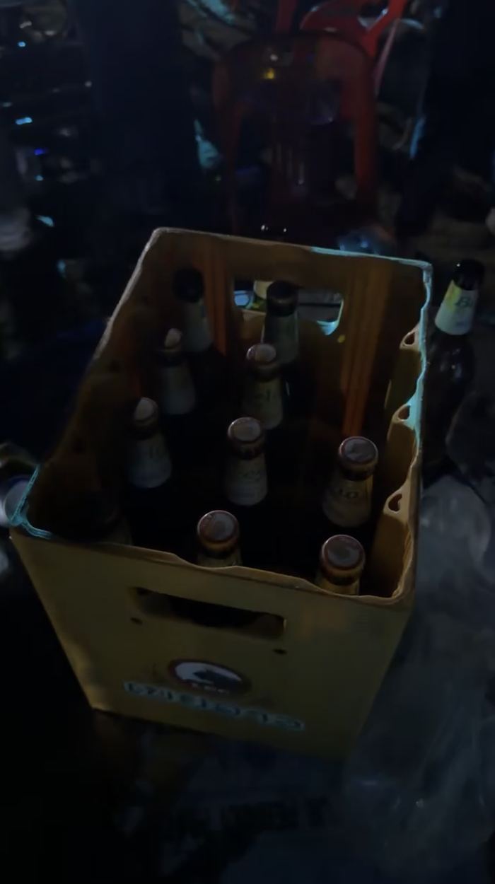 A crate of Beerlao bottles at night