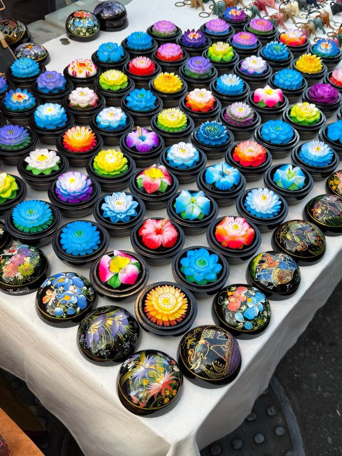 Rows of hand-painted souvenir boxes