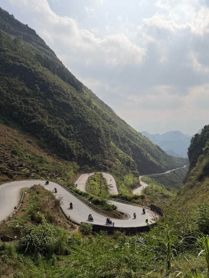 Motorbikes on the switchback roads of the Ha Giang Loop