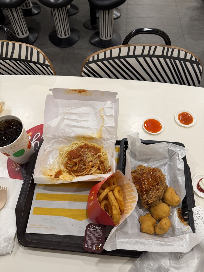 McDonald's spaghetti, fried chicken, and fries